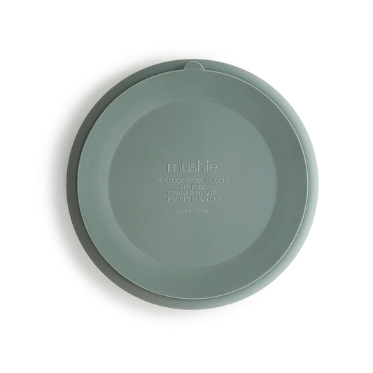 Mushie tallerken med rum i silikone - Cambrige blue/grøn