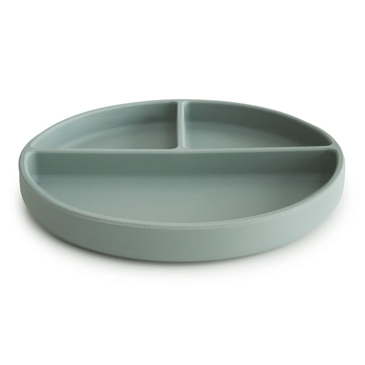 Mushie tallerken med rum i silikone - Cambrige blue/grøn