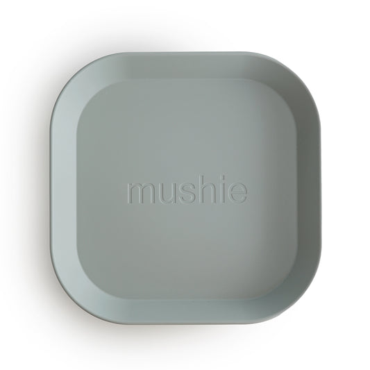Firkantet tallerken fra Mushie - 2 stk sage/grøn